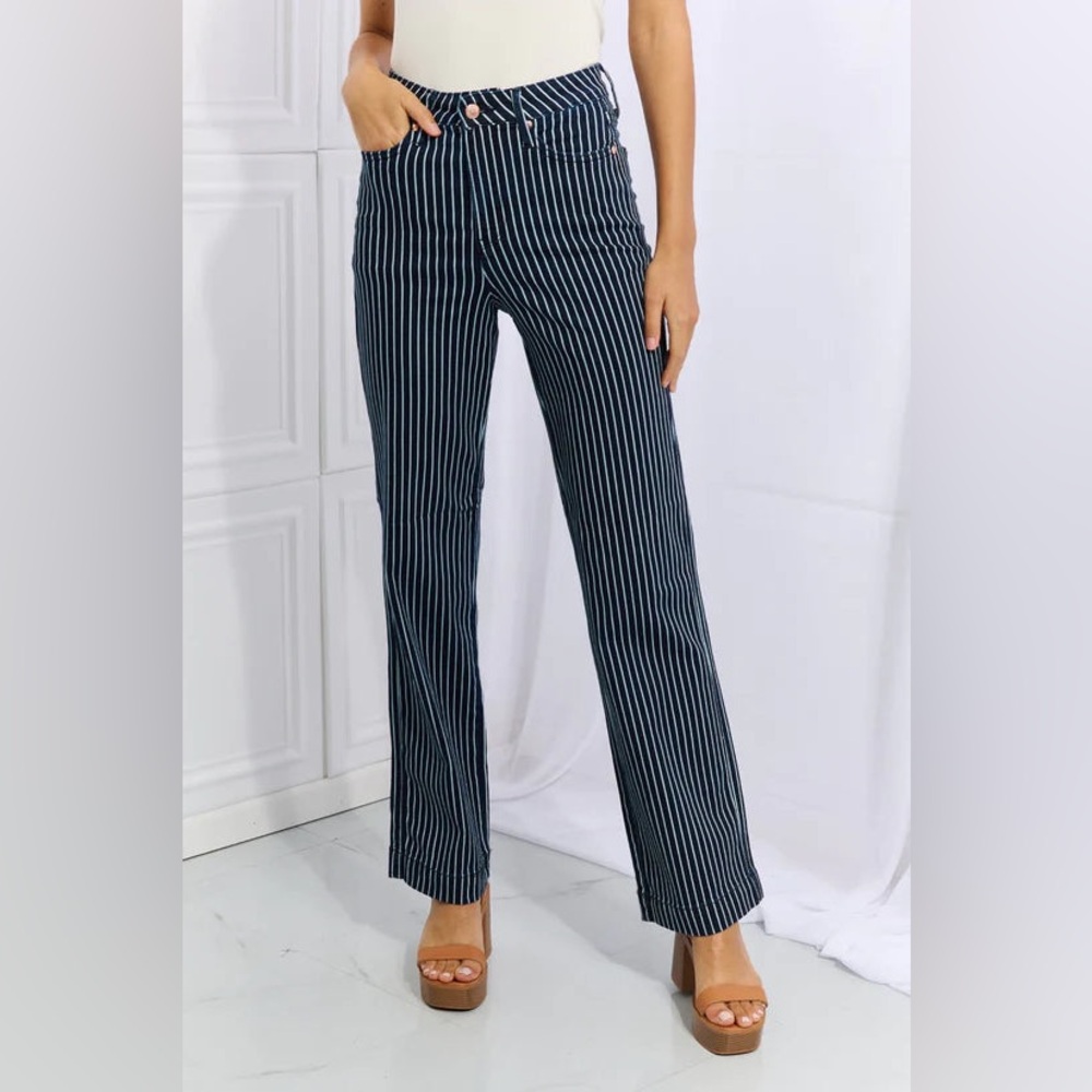 Judy Blue Tummy Control Striped Straight Leg Jeans